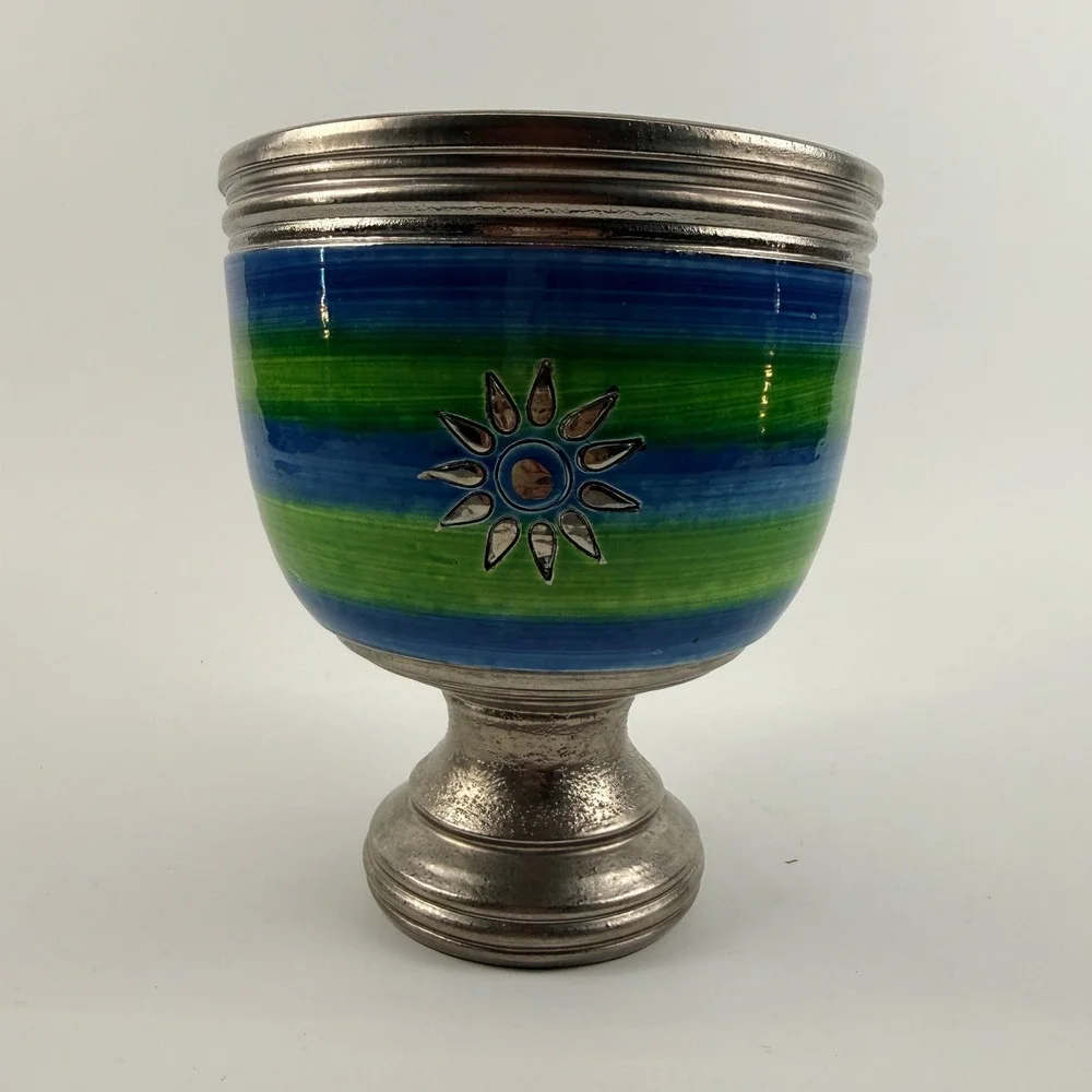 Bitossi Aldo Londi Kelly Green Soraya Blu Pedestal Planter Cachepot Italy